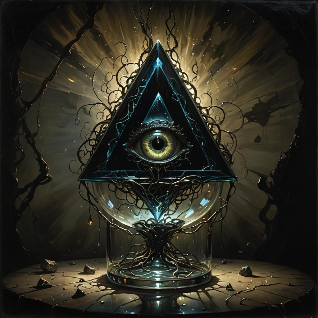 Mystical Dark Fantasy Eye Brain in Glowing Glass