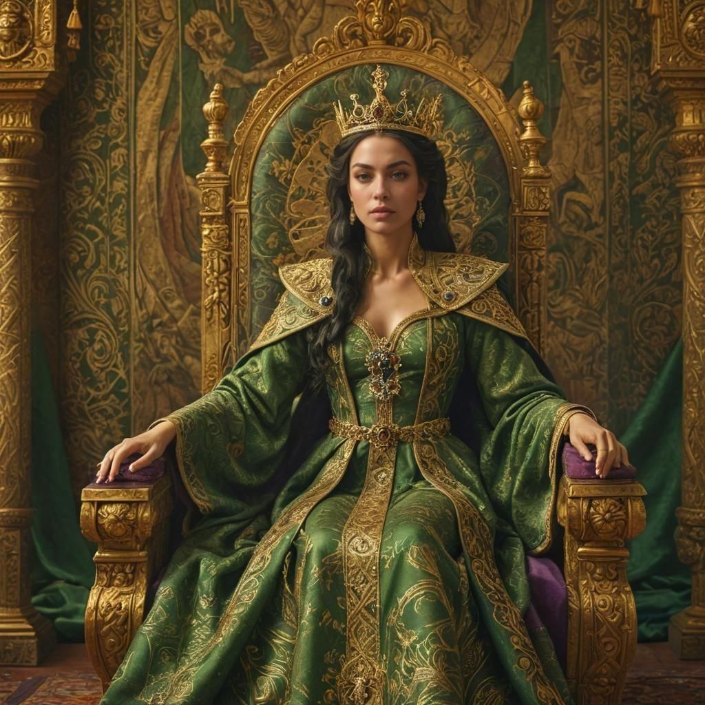 Crowned Queen in Golden Palace, Fantasy Art