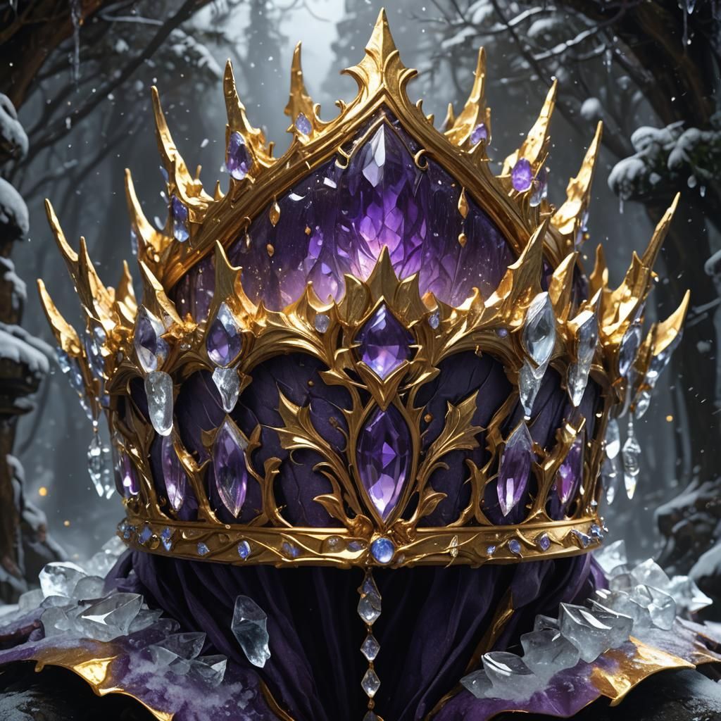 Icy Golden Elf Crown, Dark Fantasy Art