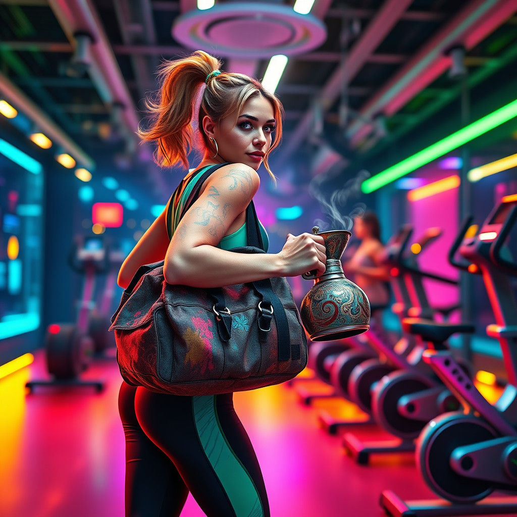 Energetic Instructor Arrives at Futuristic Gym as Concept Ar...