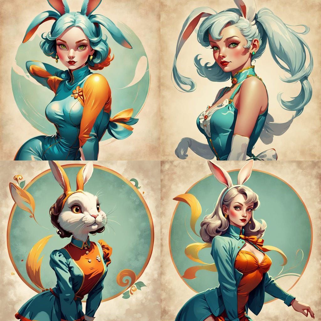 Vintage Pin-Up Art of Rabbit Humanoid