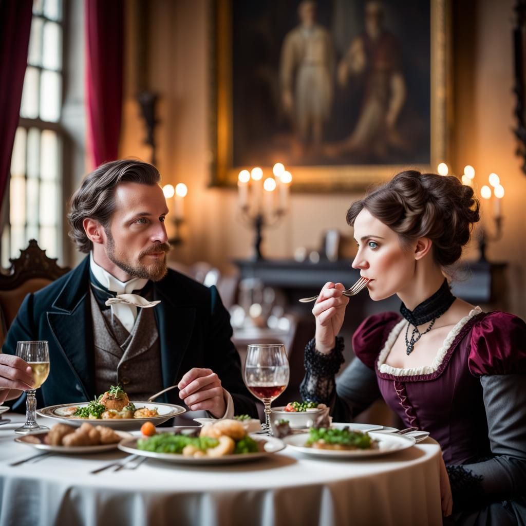 Victorian Couple Enjoying Dinner at the Castle