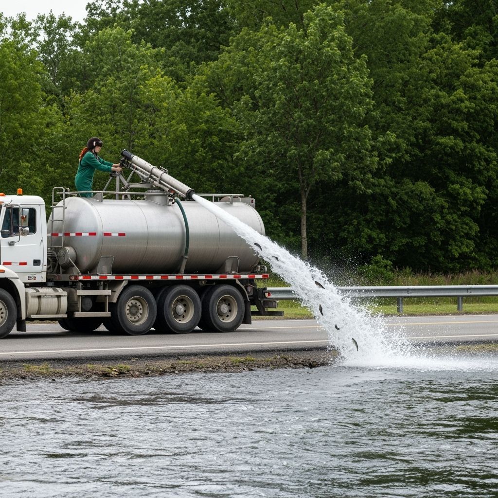 Woman Shoots Salmon From Tanker Truck Into River
