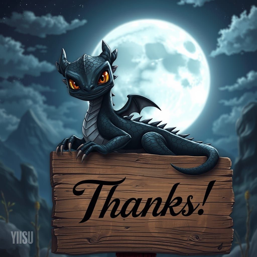 Whimsical Obsidian Dragon Under Moonlit Night