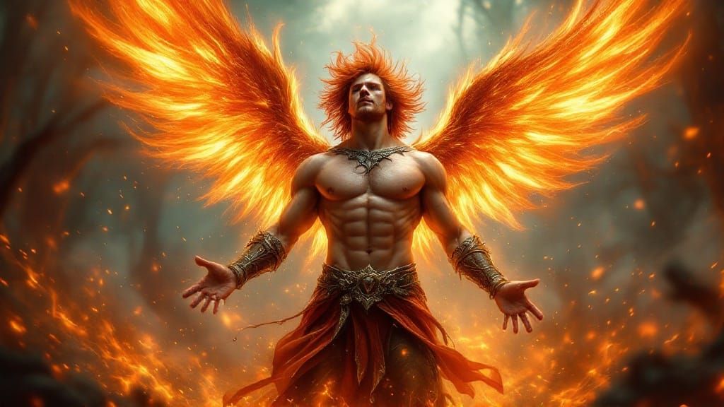 Majestic Phoenix Warrior Rises from Inferno