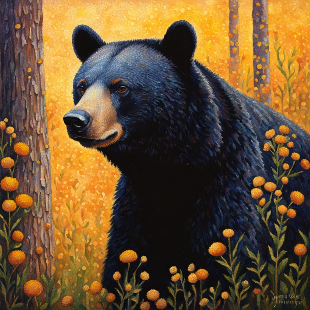 Pointillist Black Bear Portrait in Seurat Style