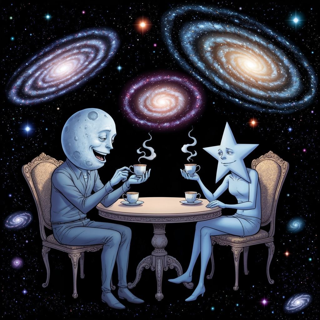 Cosmic Companions Share Tea Under Galactic Skies