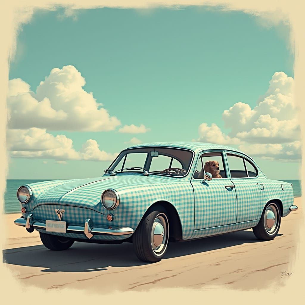 Vintage Gingham Meets Futuristic Tesla