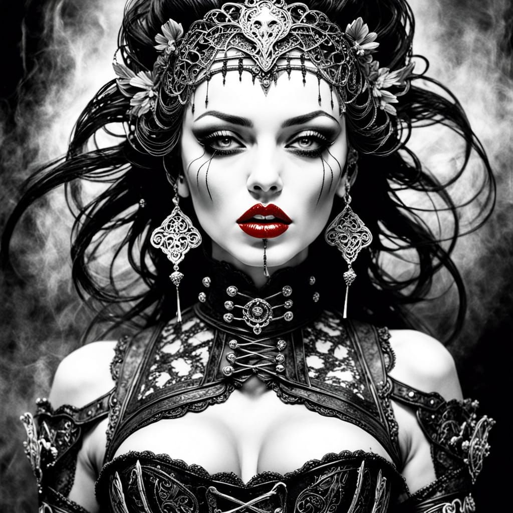 Sensual Woman Magazine Cover in Black and White with Red Lip...