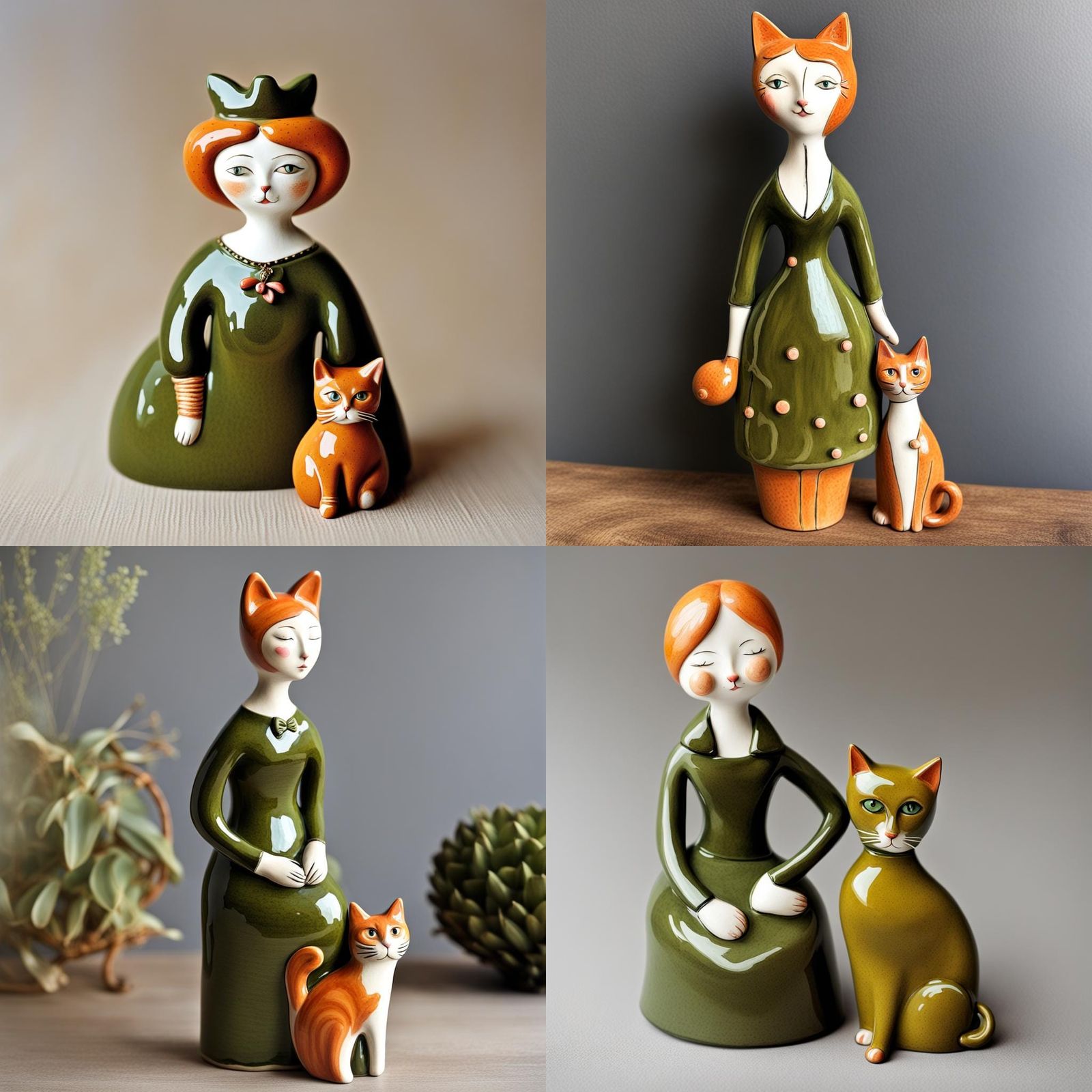 Ceramic Lady with Ginger Cat: Gift for Cat Lovers