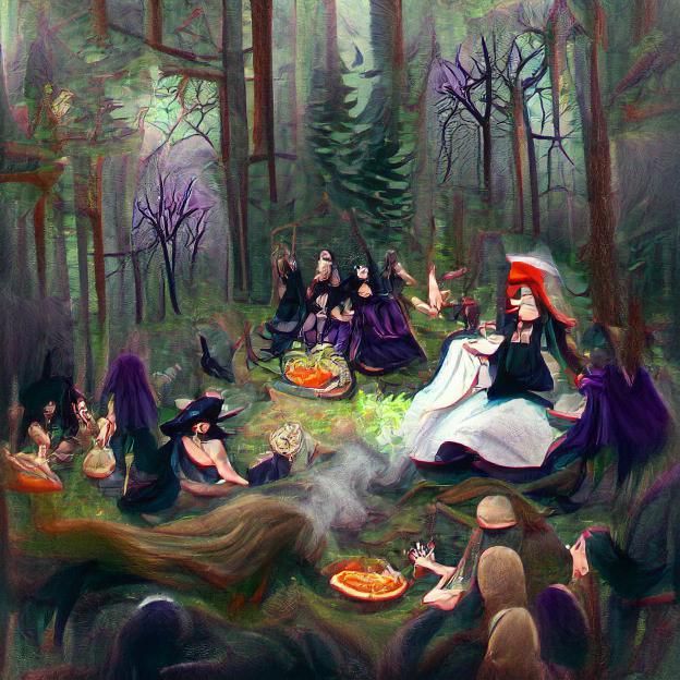 Enchanting Witches' Sabbath in Forest Scene