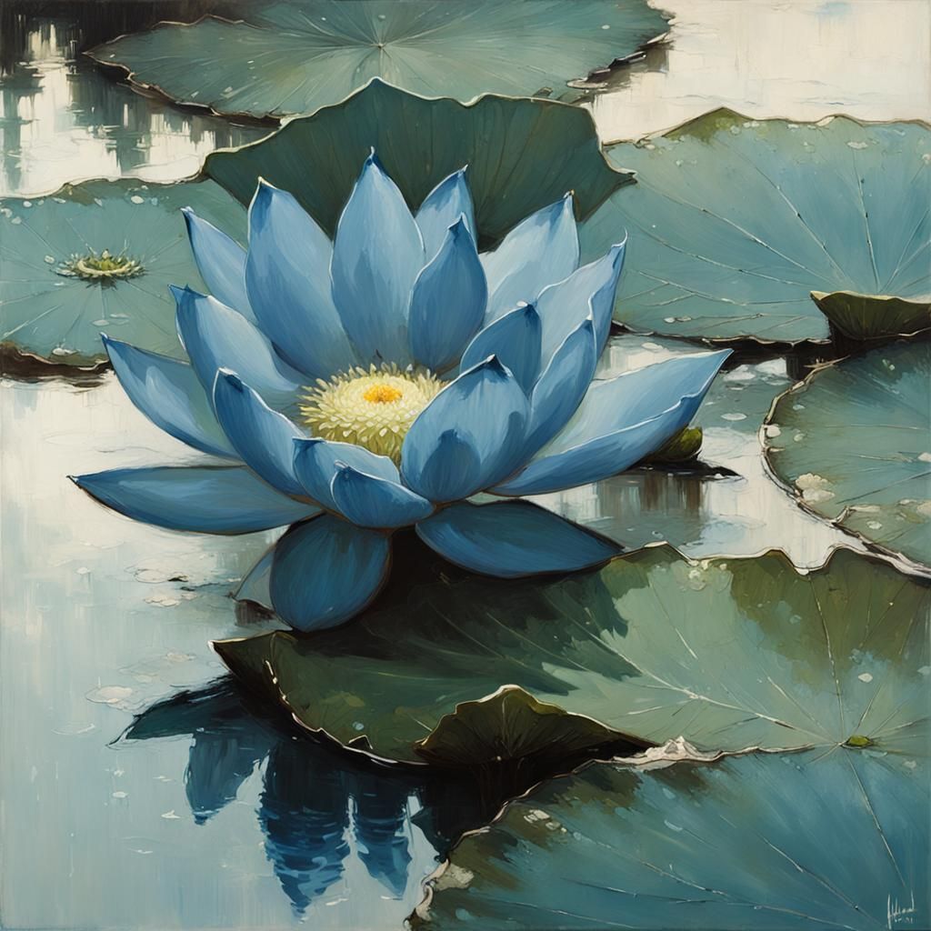 Blue Lotus Flower in Urban Impressionist Style