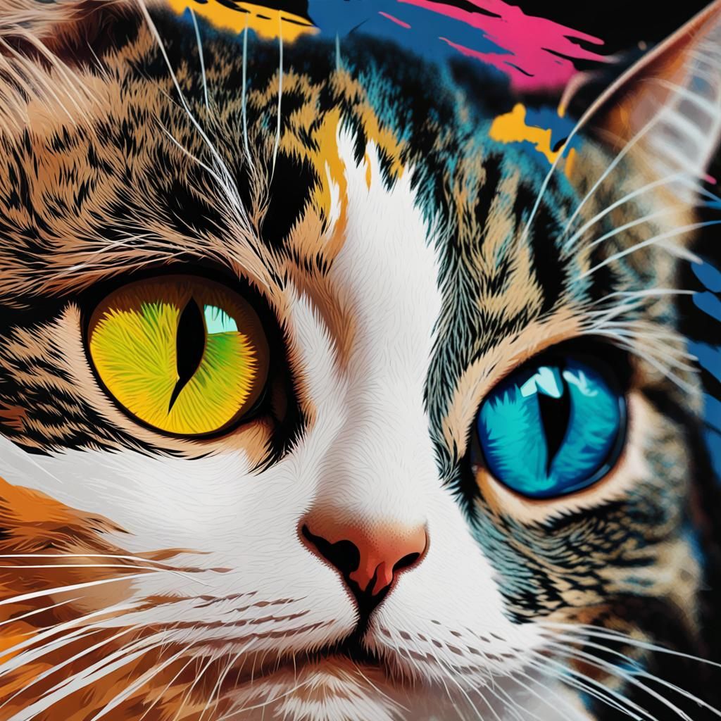 Pop Art Cat Close-Up: Geometric Bauhaus Style