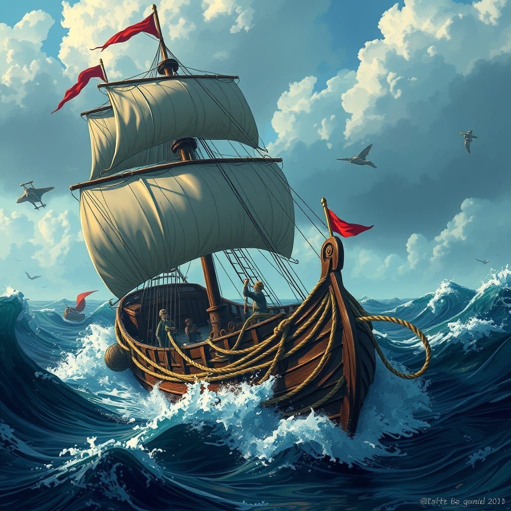 Majestic Pirate Ship Sailing Stormy Seas