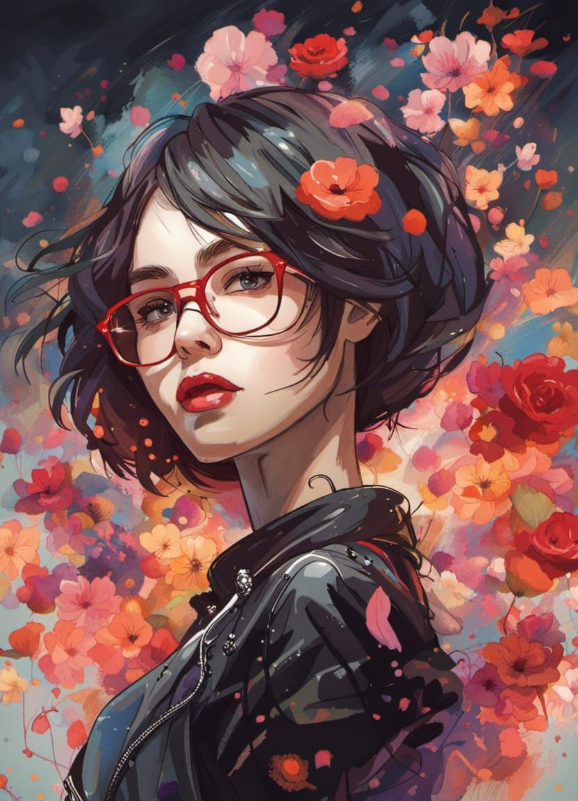 Beautiful Woman with Flowers in Watercolor Style