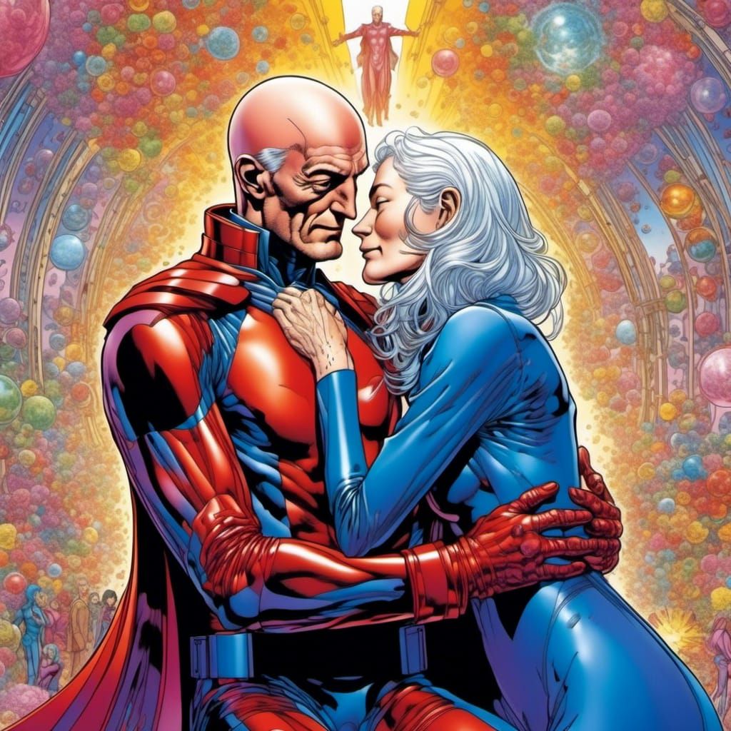 Magneto and Professor X Embrace: Hyperreal Detail