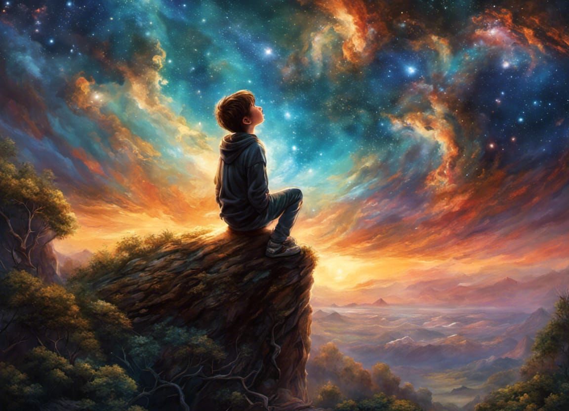 Boy's Wonder: Night Sky Digital Art