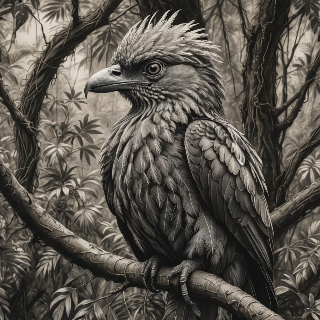 Majestic Bird Portrait in Charcoal Drawing Style