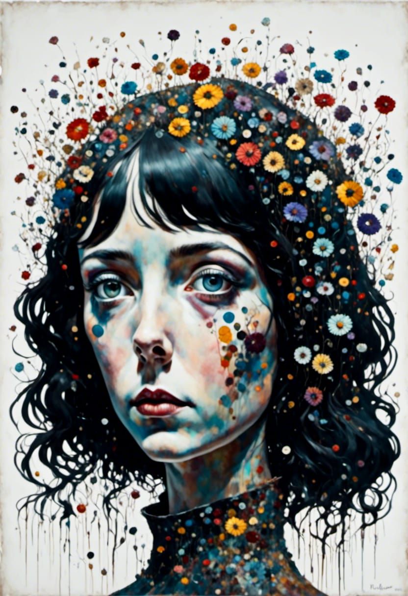 Shelley Duvall in Whimsical Dark Floral Landscape