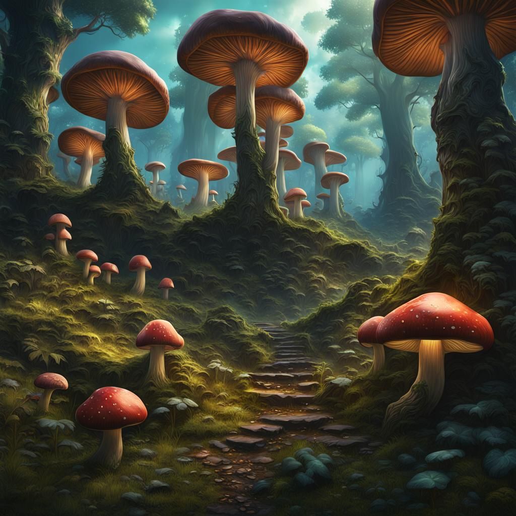 Enchanted Forest of Giant Mushrooms: Fantasy Concept Art