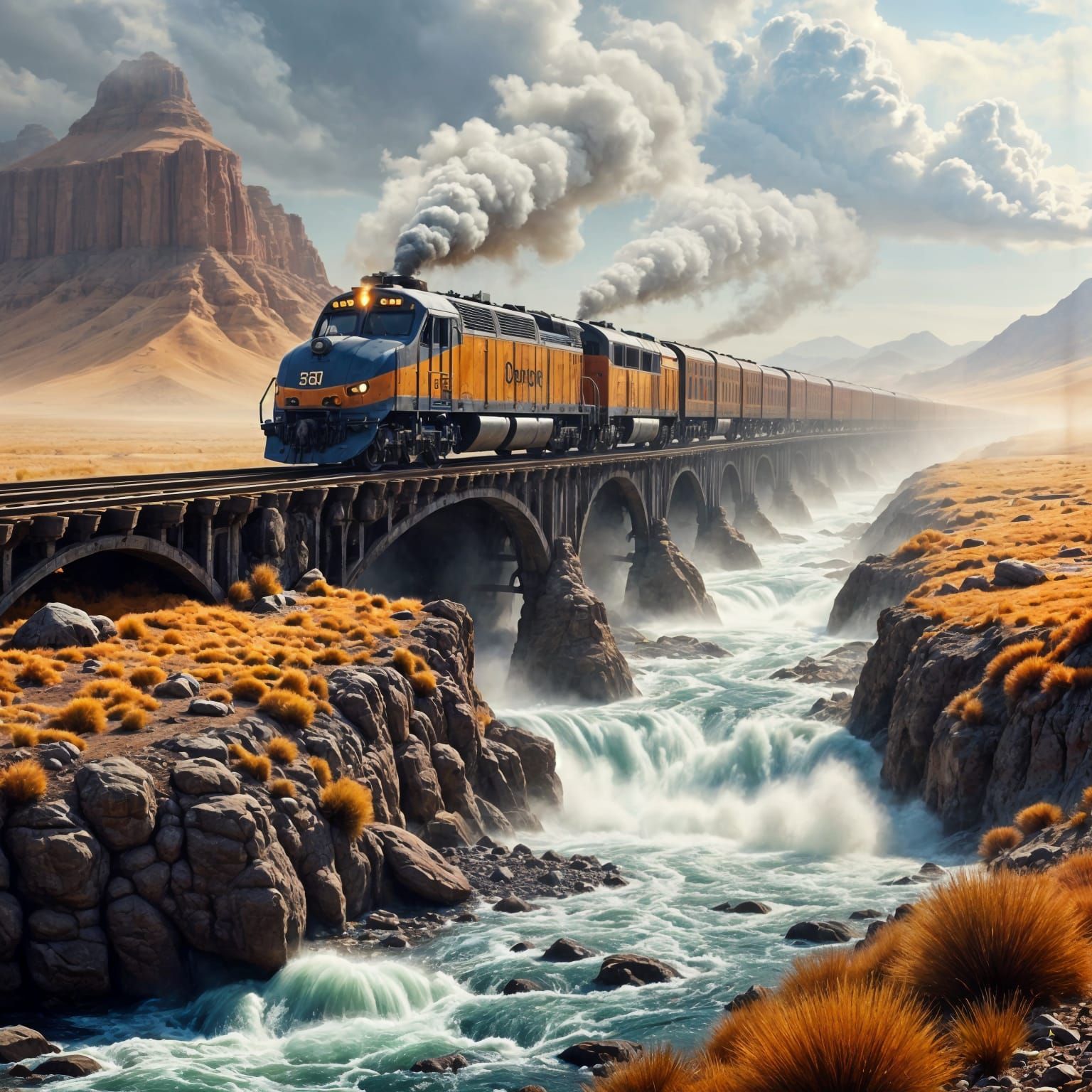 Surreal Desert Train Landscape in Cinematic Style
