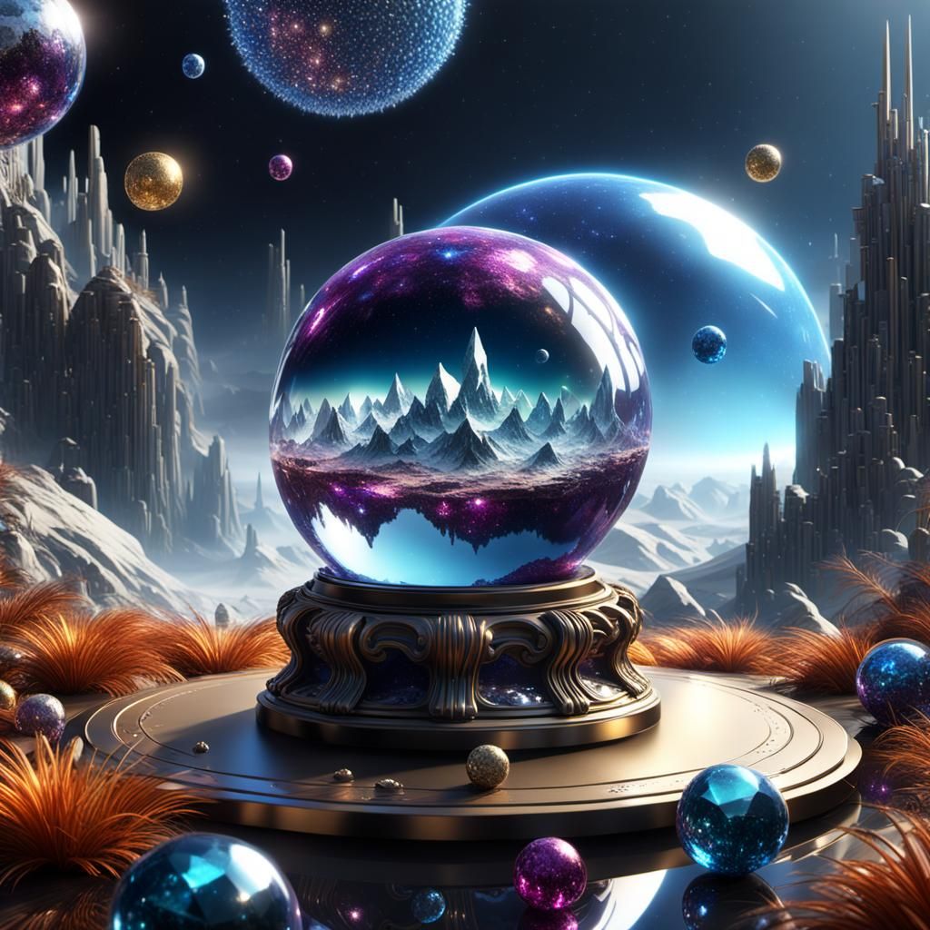 Metallic Crystal Ball on a Magical Planet