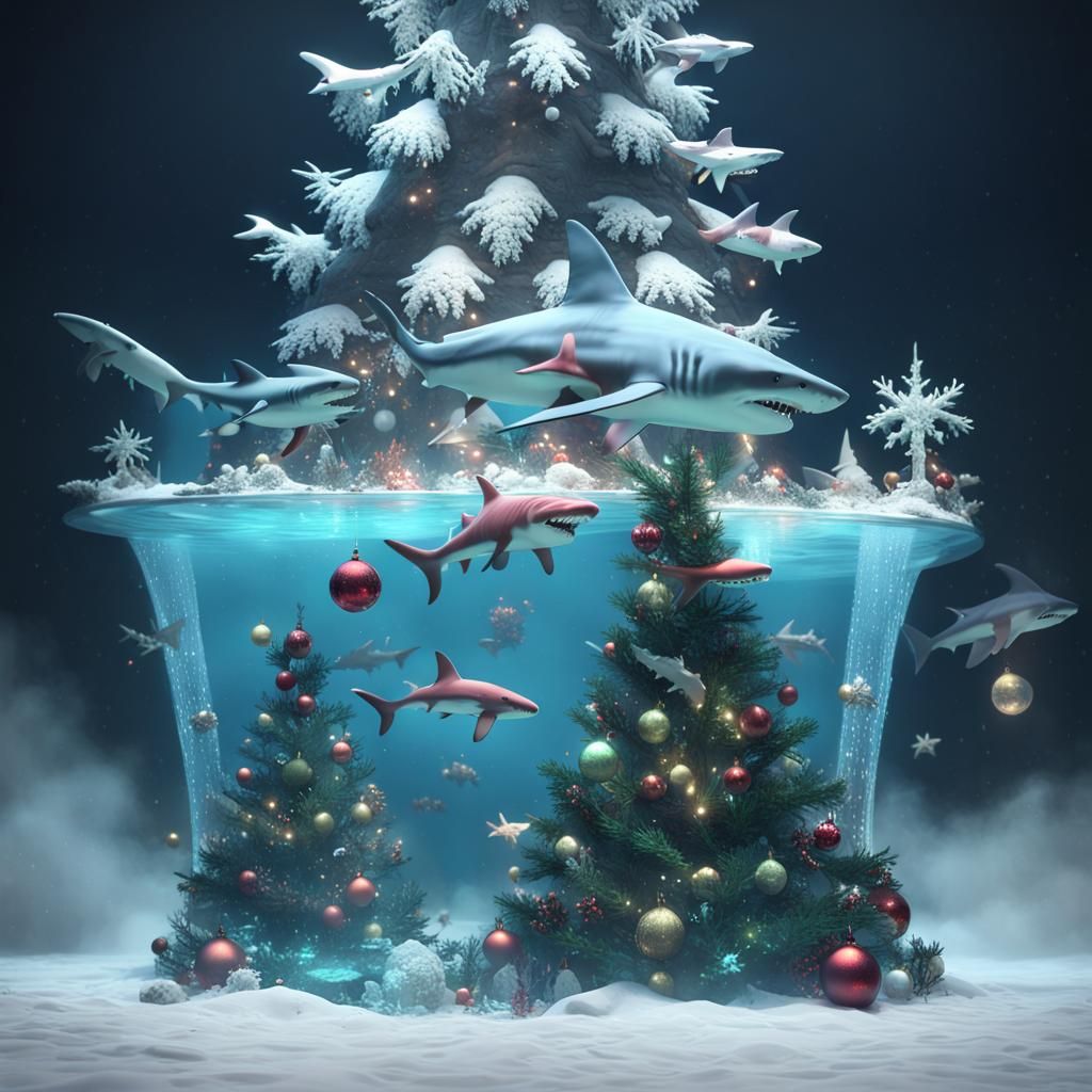 Zombie Shark Christmas Fantasy: Detailed Matte Painting