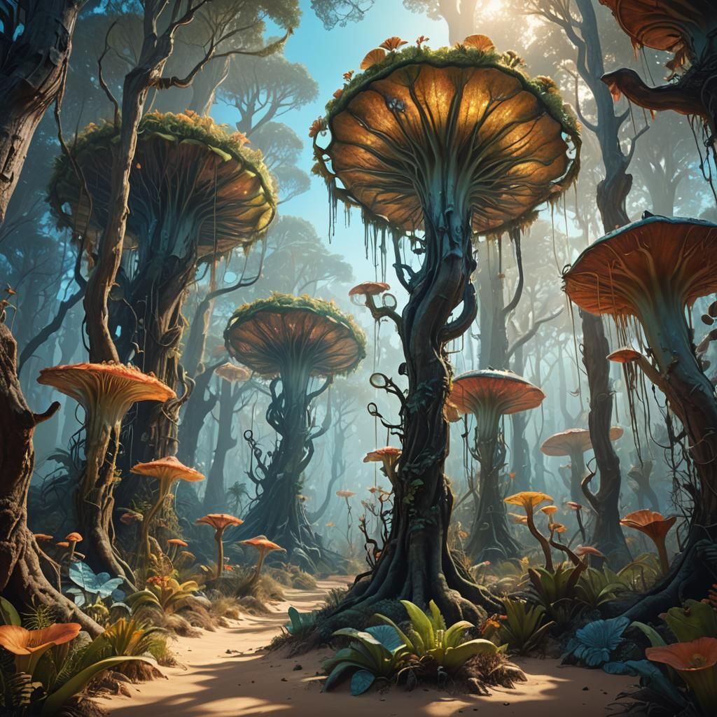 Luminous Forest in Endless Desert, Digital Matte Painting