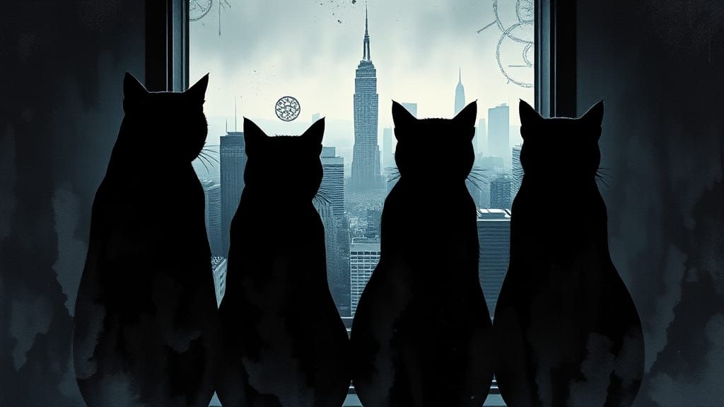 Dystopian Cats in Hyperdetailed Watercolor Impasto Style