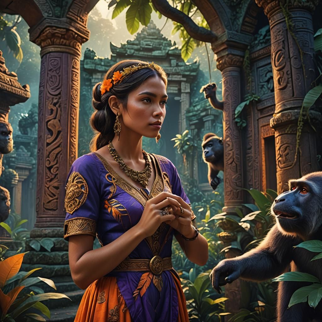 Girl at Ancient Temple, Matte Painting