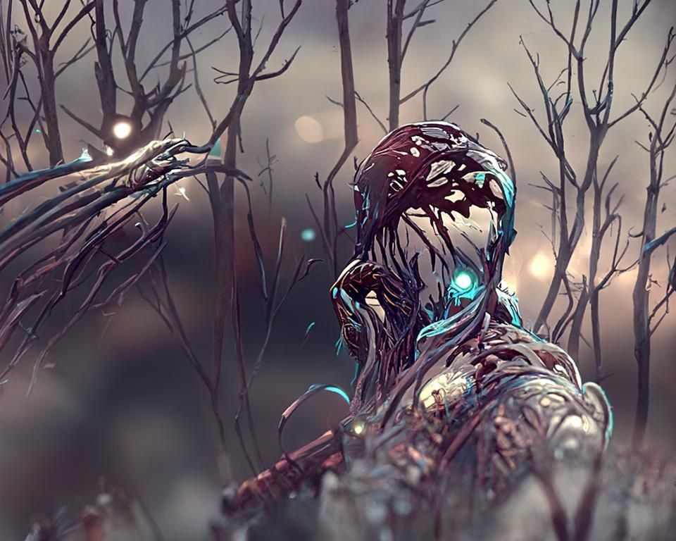 Zombie Warrior in Dark Forest Digital Art