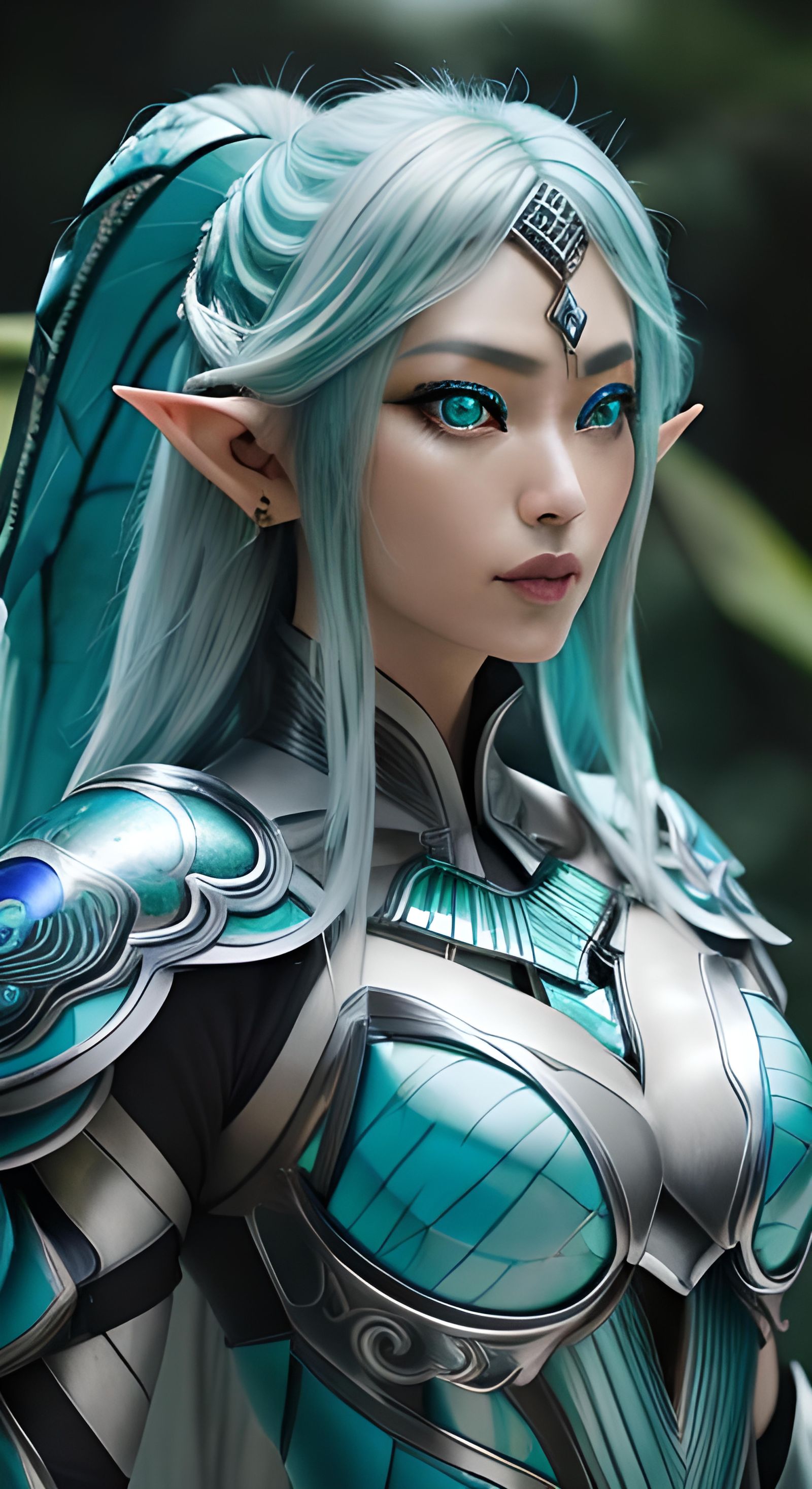 Iridescent Armor Elf with Turquoise Eyes