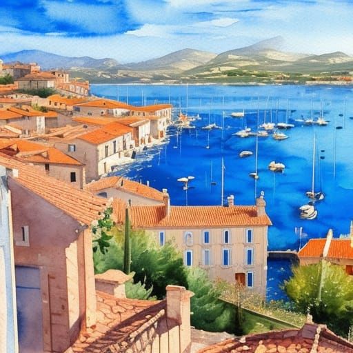 Sardinian Harbor Town: Impressionist Gouache Painting