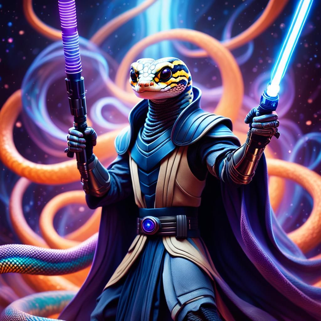 Ball Python Jedi Knight in Pixar-Style 3D Art