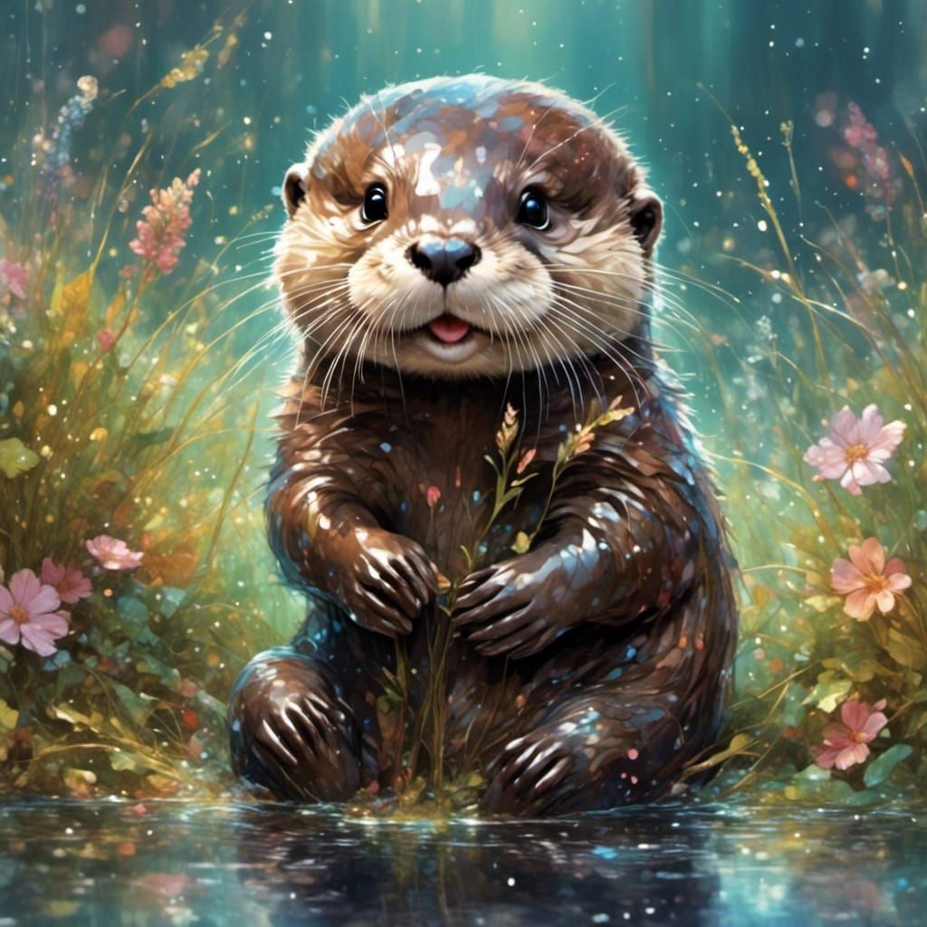 Colorful Cute Otter Portrait