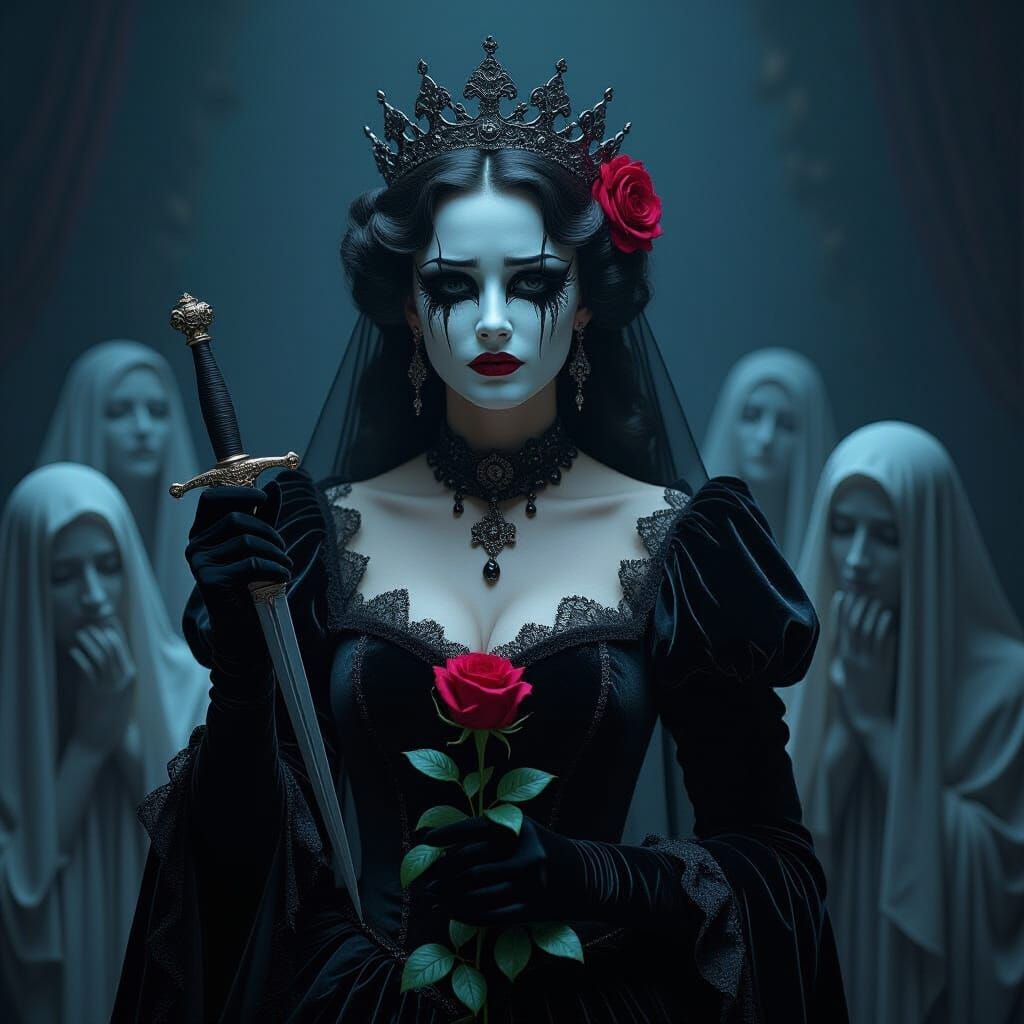 Melpomene: Queen of Tragedy in Dark Surrealism