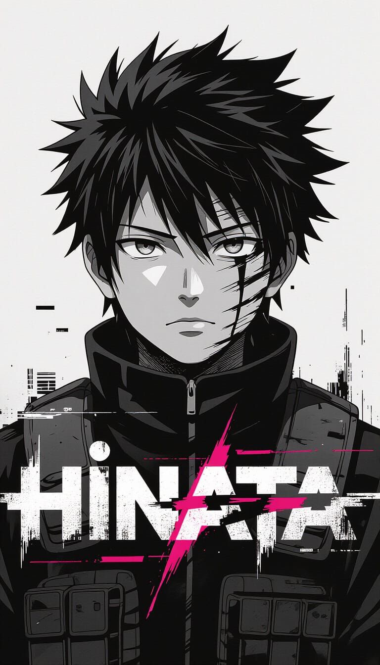 Hinata Portrait in Cyberpunk Glitch Art Style