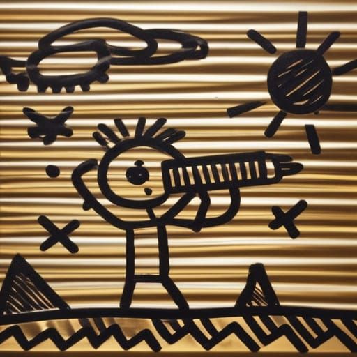 Naive Artwork of a Teacher in Vibrant Corrugated Brass