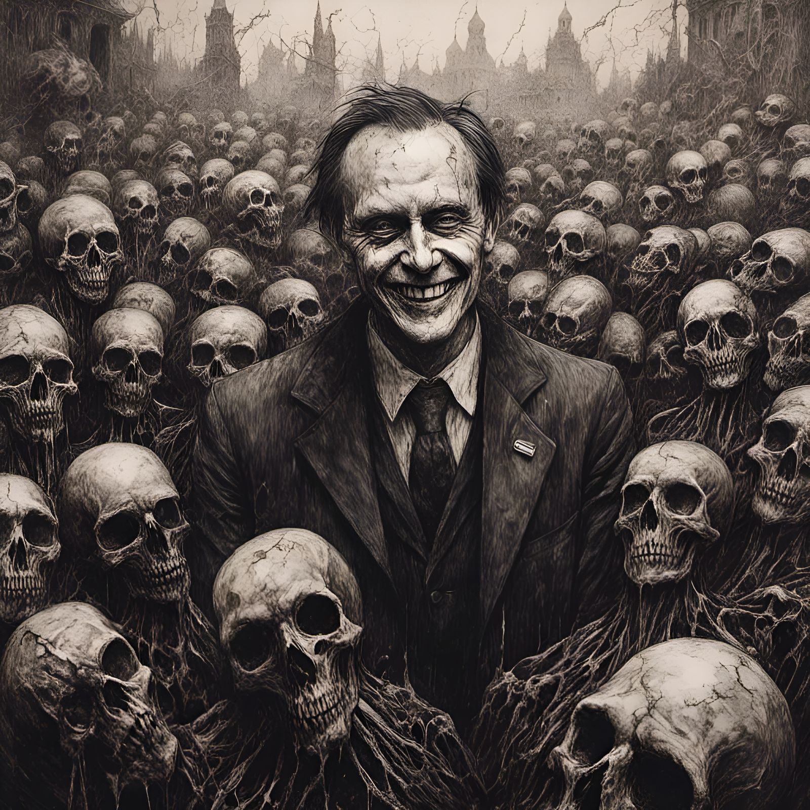 Dystopian Politician in Monochromatic Ink Painting