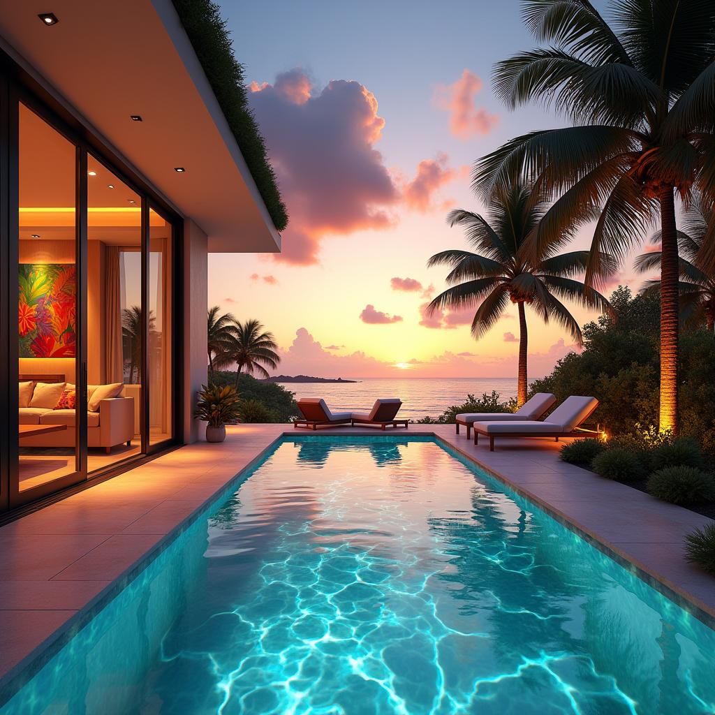 Beach House Interior at Sunset: Fantasy Concept Art