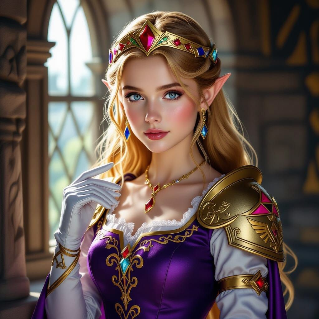 Photorealistic Princess Zelda Portrait with Medieval Setting