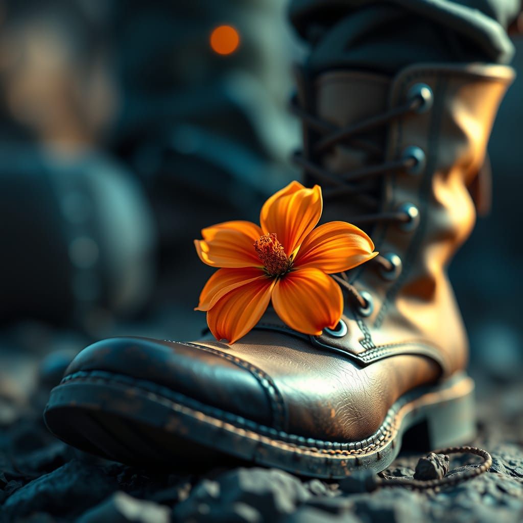Ethereal Bloom Descends Upon Weathered Boots in Vibrant Tria...