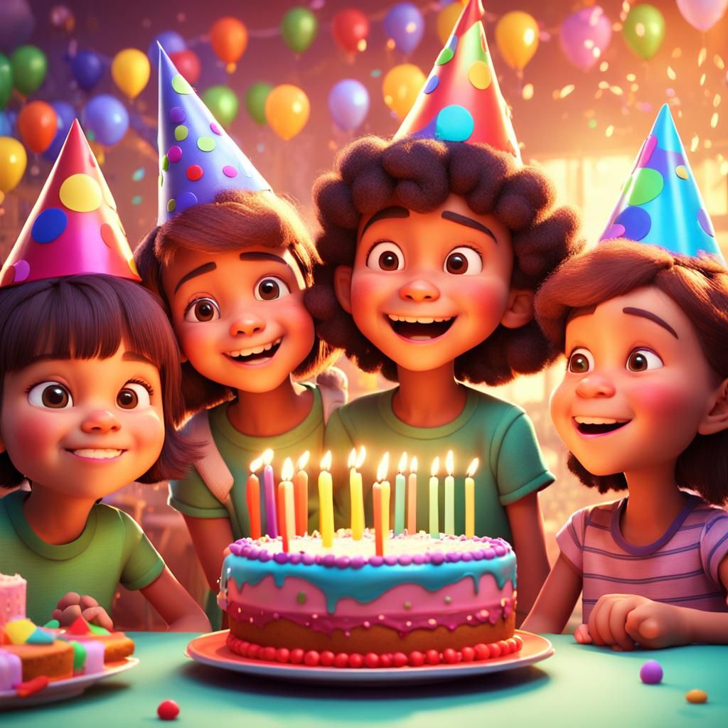 Happy Birthday Party with Little Girl: 3D Digital Art