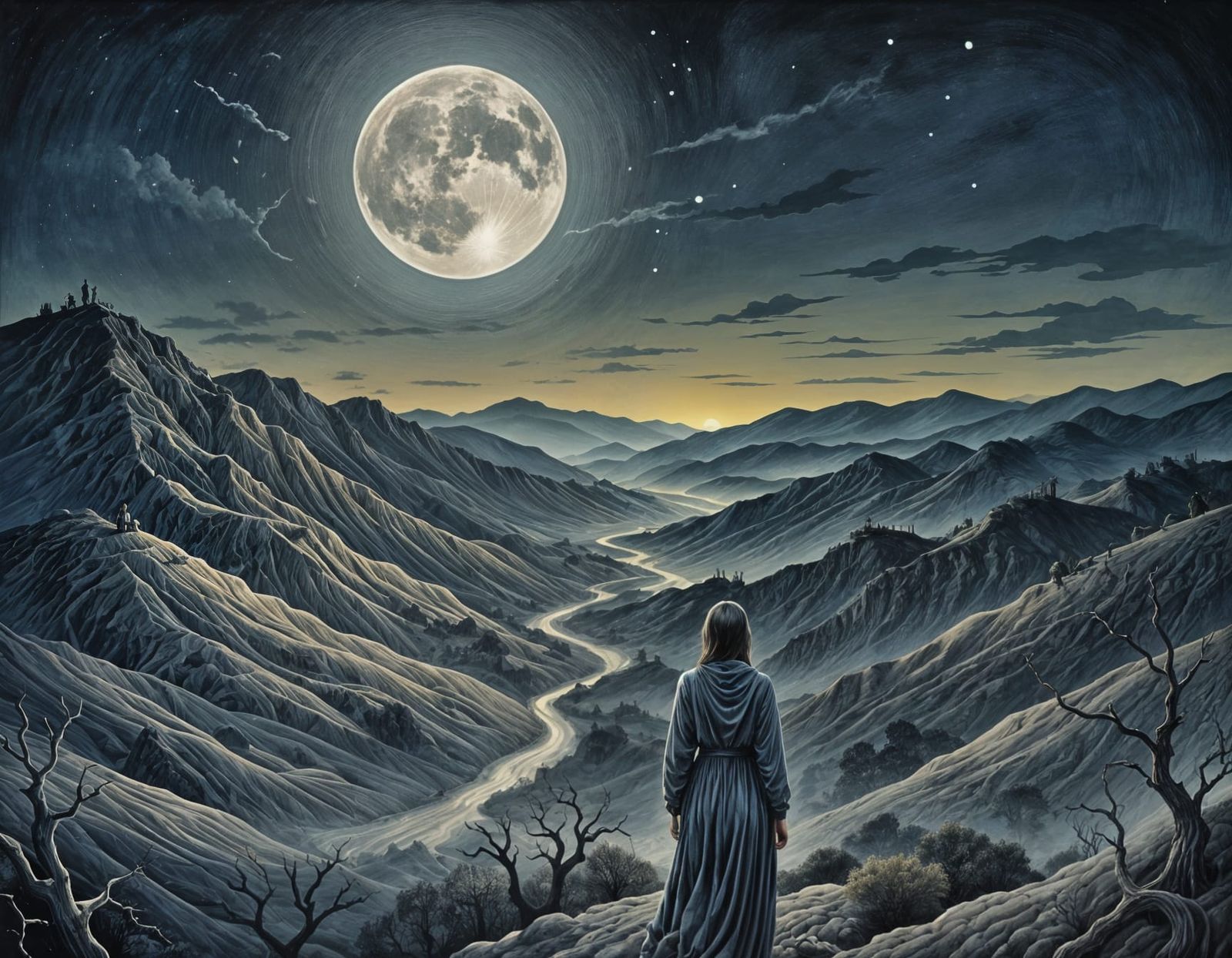 Surreal Midnight Shadows in the Style of Impasto