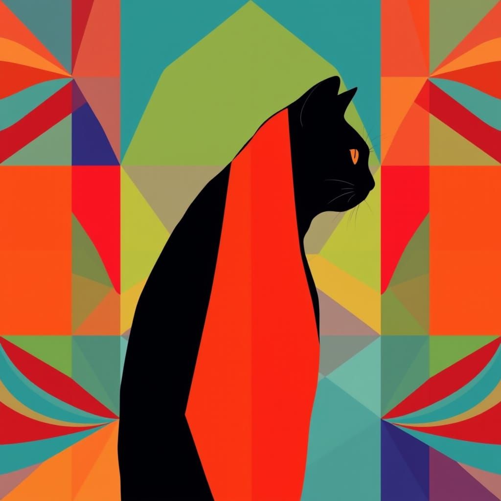 Geometric Cat Silhouette in Bauhaus Style
