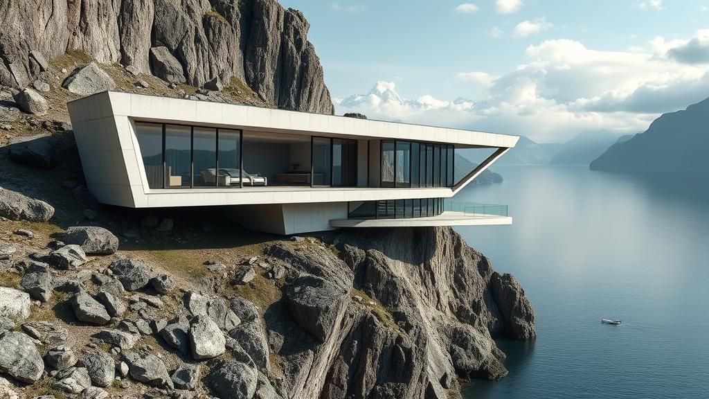 Futuristic Cliffside House with Modern Architecture
