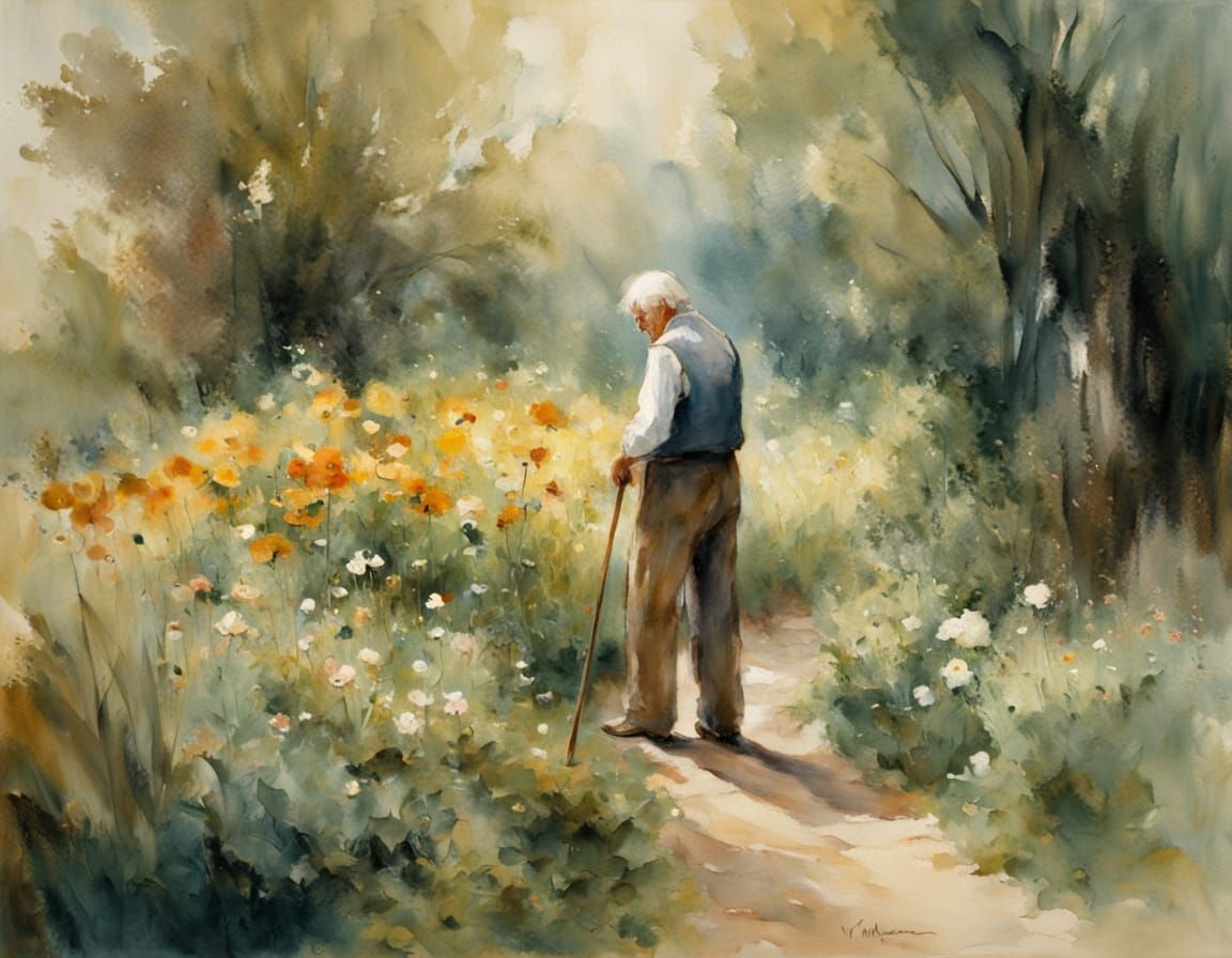 Gentle Garden Moment in Watercolor Style