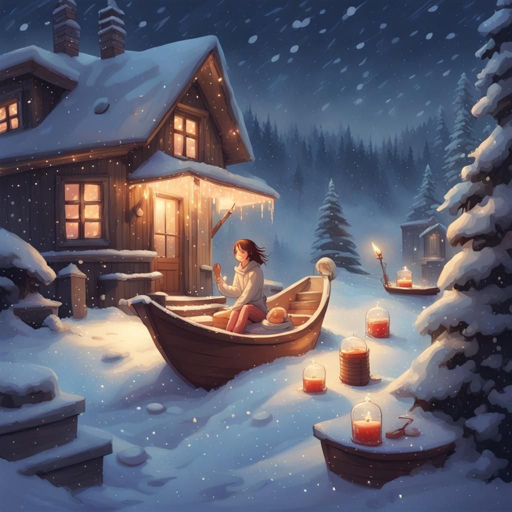 Cozy Winter Scene with Candles and Snow