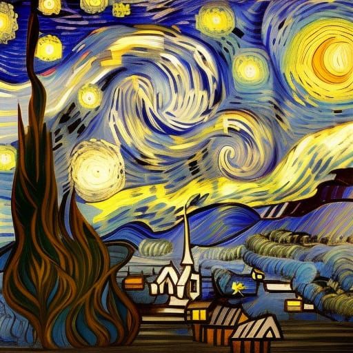Starry Night Art Featuring Flying Owls