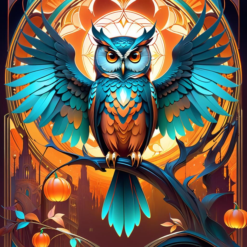 Twilight Owl Prophecy in Art Nouveau Style